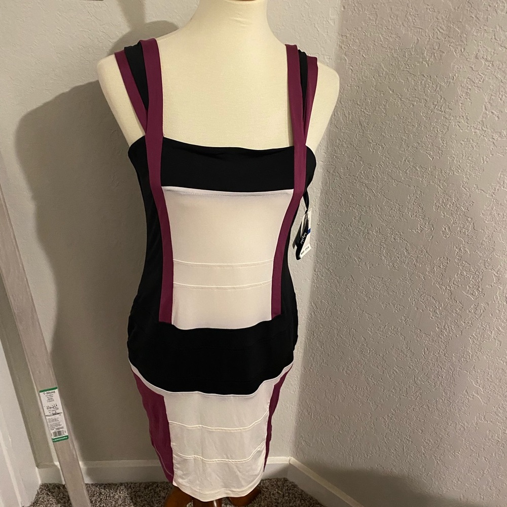 New w/tags Baby Phat body con fitted color block dress; white, blk, maroon